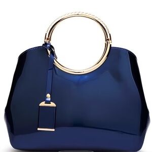 Elegant Navy Blue Handbag with Gold Accents